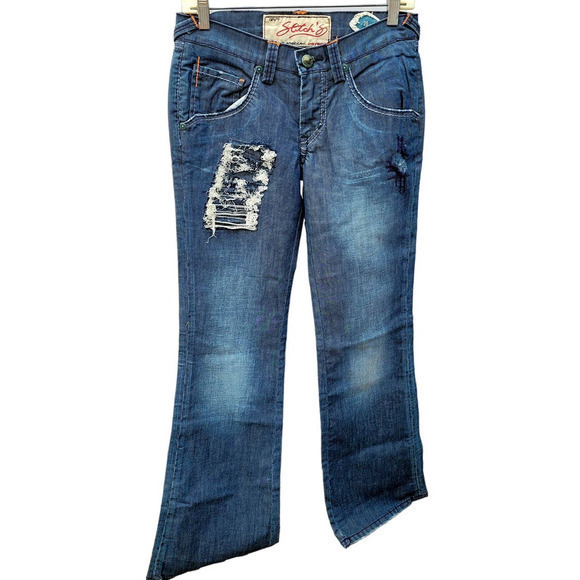 HP Stitch's Native American Cheyenne Boot Leg‎  destressed Men's Jean Denim - Picture 1 of 8